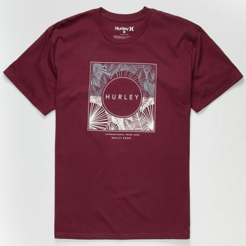 Hurley T Shirt Fan Plant Maroon Grey Men’s Small Tropical